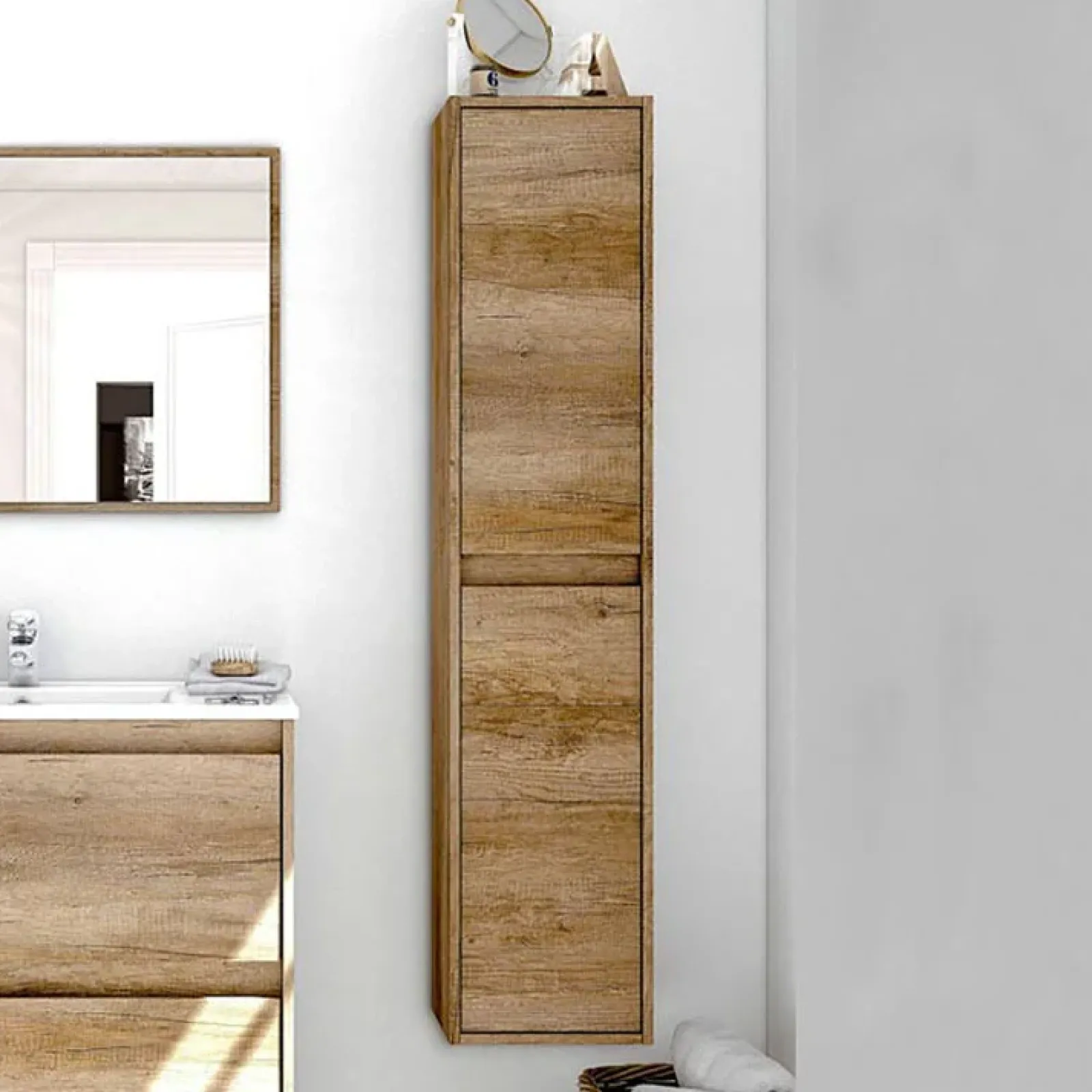 Garnero Arredamenti Colonne Per Bagno-Colonna bagno sospesa 30x140h cm moderna rovere chiaro Eveline