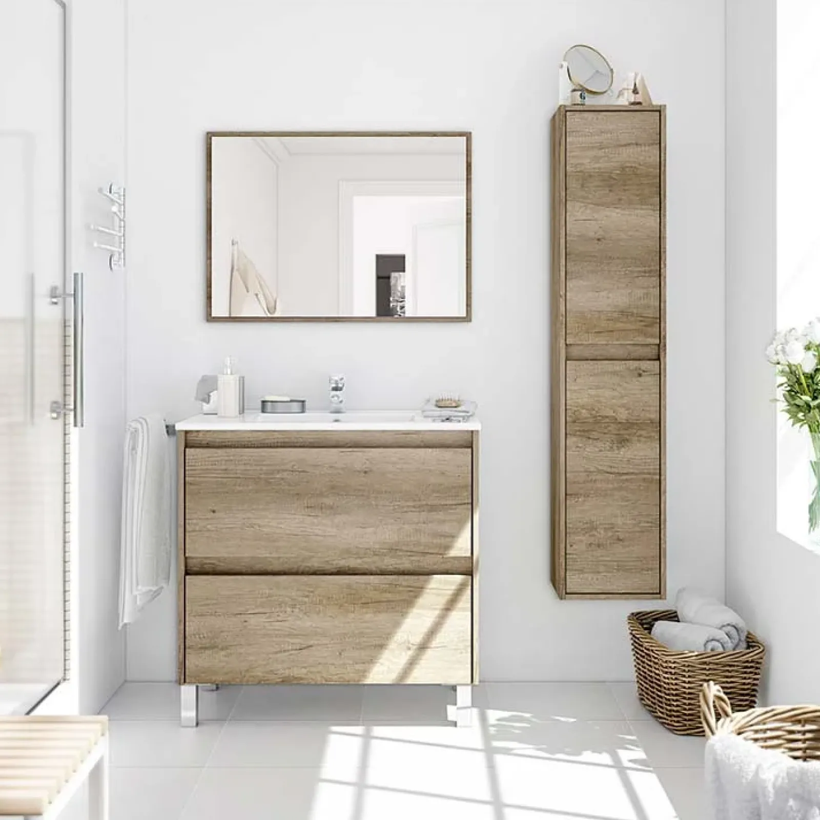 Garnero Arredamenti Colonne Per Bagno-Colonna bagno sospesa 30x140h cm moderna rovere chiaro Eveline