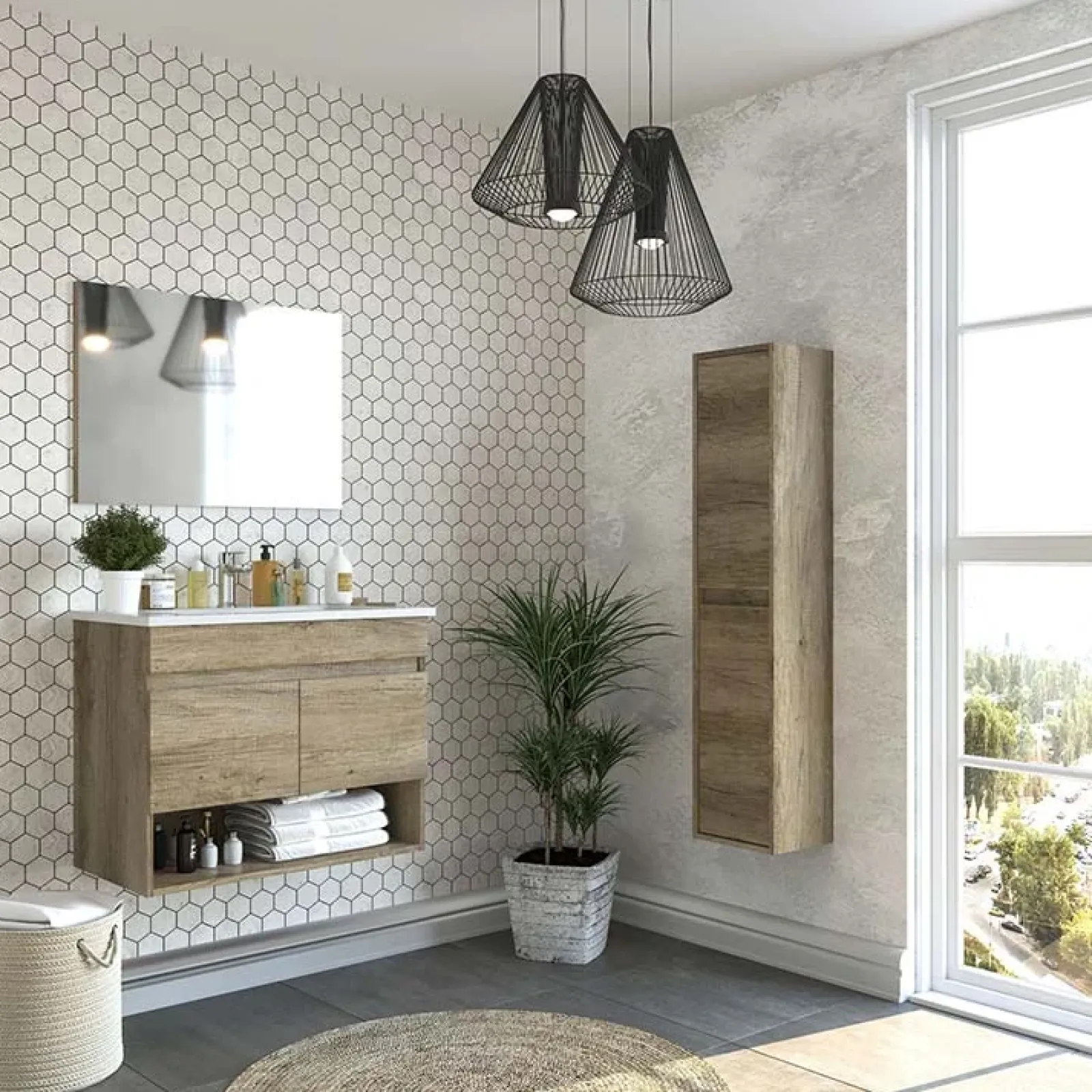 Garnero Arredamenti Colonne Per Bagno-Colonna bagno sospesa 30x140h cm moderna rovere chiaro Eveline