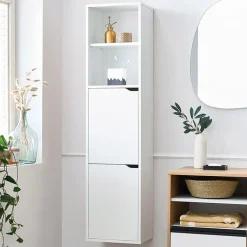 Garnero Arredamenti Colonne Per Bagno-Colonna bagno sospesa 37x150h cm 2 ante 2 vani bianco Jasmund - Crown Bianco Opaco