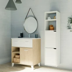 Garnero Arredamenti Colonne Per Bagno-Colonna bagno sospesa 37x150h cm 2 ante 2 vani bianco Jasmund - Crown Bianco Opaco