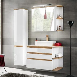 Garnero Arredamenti Colonne Per Bagno-Colonna bagno sospesa 35x176h cm 2 ante bianco rovere Dual
