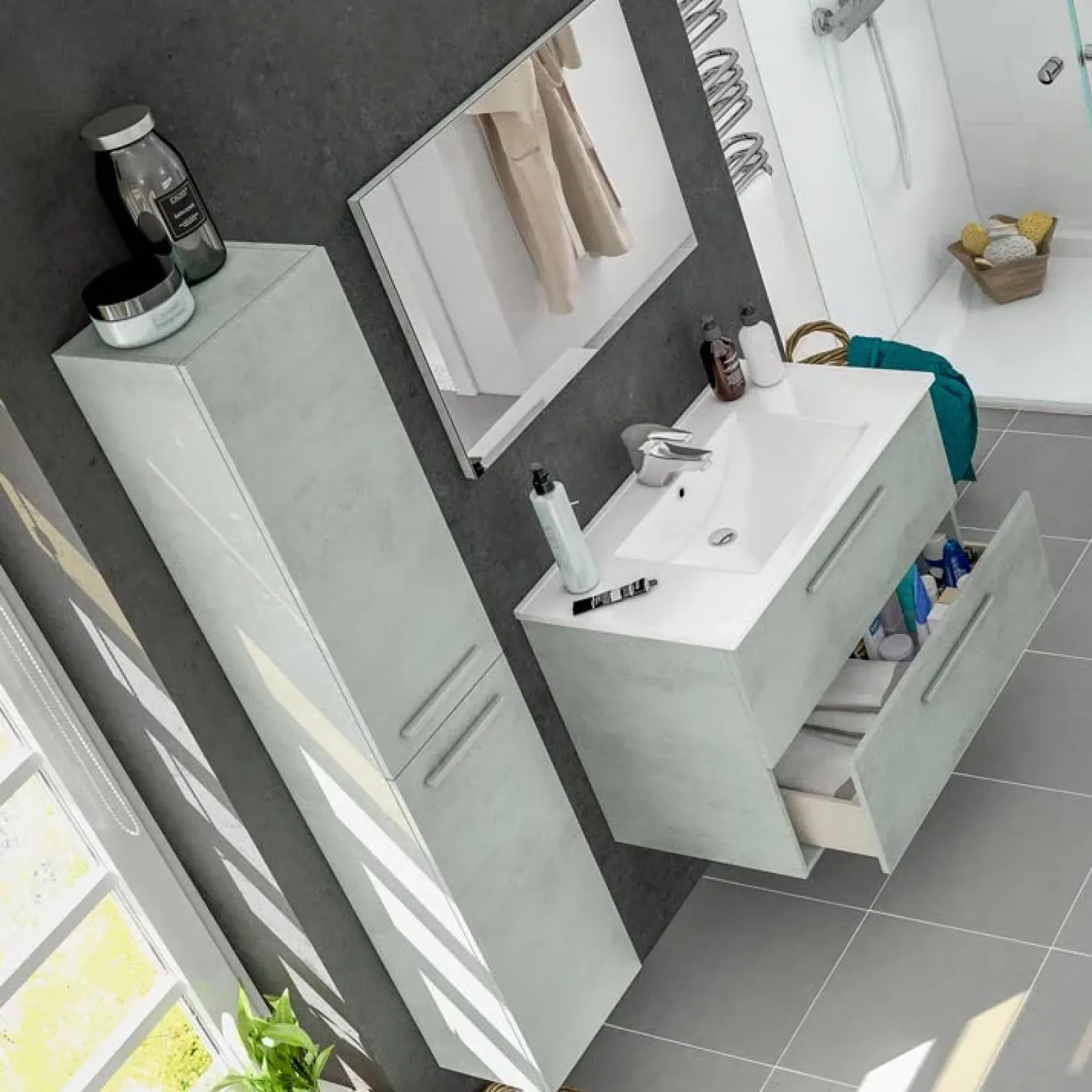 Garnero Arredamenti Colonne Per Bagno-Colonna bagno sospesa 30x150h cm cemento Oscar