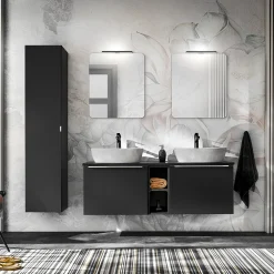 Garnero Arredamenti Colonne Per Bagno-Colonna bagno sospesa 35x160h cm 1 anta 2 cassetti Serif Nero