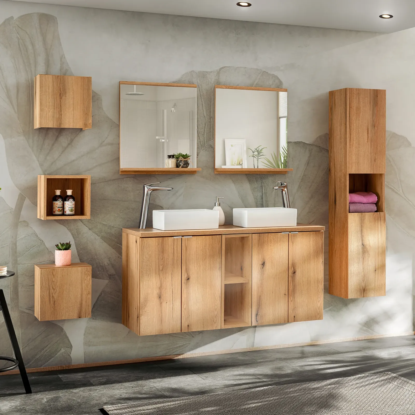 Garnero Arredamenti Colonne Per Bagno-Colonna bagno sospesa 30x140h cm 2 ante rovere Rovery