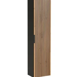 Garnero Arredamenti Colonne Per Bagno-Colonna bagno sospesa 35x140h cm cannettato 1 anta quercia antracite Limpid