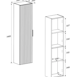 Garnero Arredamenti Colonne Per Bagno-Colonna bagno sospesa 35x140h cm cannettato 1 anta quercia antracite Limpid