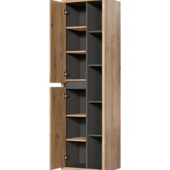 Garnero Arredamenti Colonne Per Bagno-Colonna bagno sospesa 50x170h cm 2 ante rovere antracite Veny