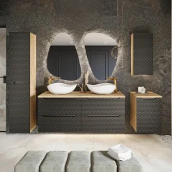 Garnero Arredamenti Colonne Per Bagno-Colonna bagno sospesa 35x170h cm 2 ante nero rovere Swim Nero - Rovere