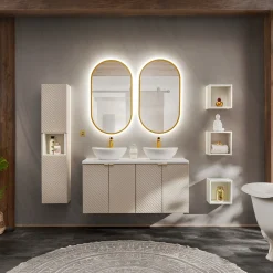 Garnero Arredamenti Colonne Per Bagno-Colonna bagno sospesa 30x140h cm 1 anta beige cashmere Neutry