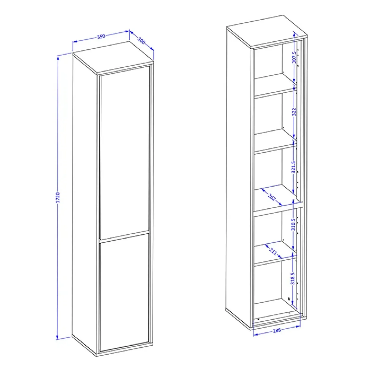 Garnero Arredamenti Colonne Per Bagno-Colonna bagno sospesa 35x172h cm 2 ante nero Linda Bianco Lucido