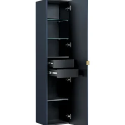 Garnero Arredamenti Colonne Per Bagno-Colonna bagno sospesa 35x160h cm 1 anta 2 cassetti cannettato blu Deep