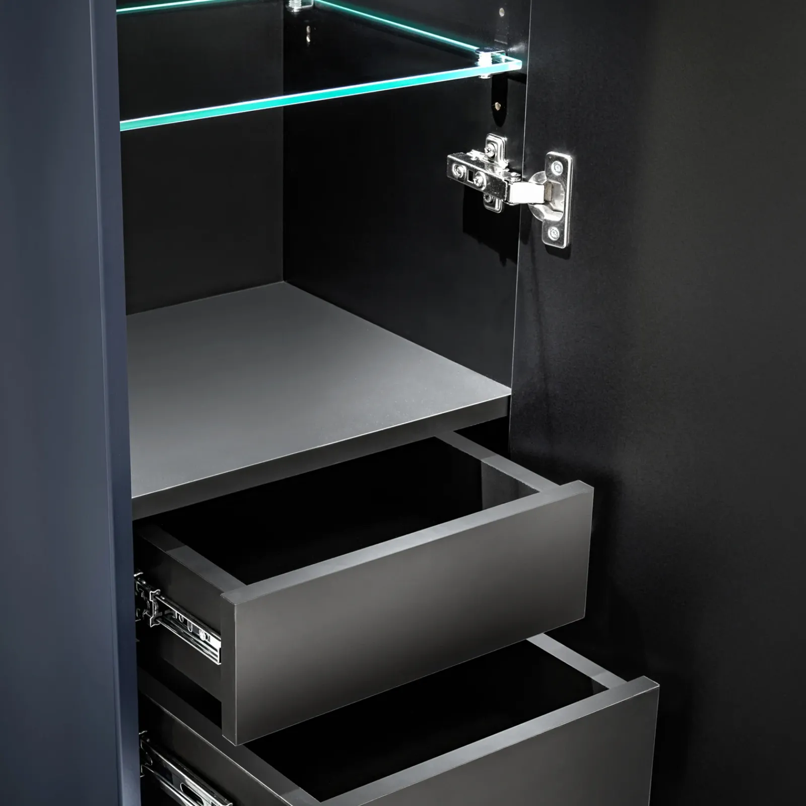 Garnero Arredamenti Colonne Per Bagno-Colonna bagno sospesa 35x160h cm 1 anta 2 cassetti cannettato blu Deep