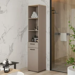 Garnero Arredamenti Colonne Per Bagno-Colonna bagno 40x197h cm 1 anta 1 cassetto beige Wave