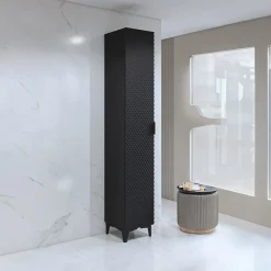 Garnero Arredamenti Colonne Per Bagno-Colonna bagno 35x198h cm 1 anta nero frontale decorato Konny Nero Lucido - Nero opaco