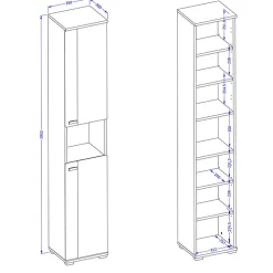 Garnero Arredamenti Colonne Per Bagno-Colonna bagno 35x195h cm 2 ante 1 vano a giorno bianco lucido rovere Crystal
