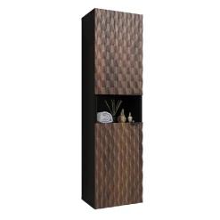 Garnero Arredamenti Colonne Per Bagno-Colonna bagno 34x133h cm 2 ante 1 vano a giorno nero ante noce decorate Silvy