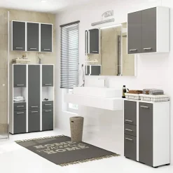 Garnero Arredamenti Colonne Per Bagno-Colonna bagno 30x140h cm 2 ante grigio bianco Woters Bianco Opaco - Grigio
