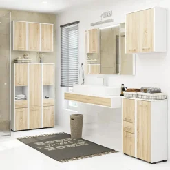 Garnero Arredamenti Colonne Per Bagno-Colonna bagno 30x140h cm 2 ante rovere bianco Woters Bianco Opaco - Rovere