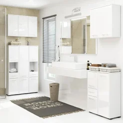 Garnero Arredamenti Colonne Per Bagno-Colonna bagno 30x140h cm 2 ante Woters Bianco Lucido