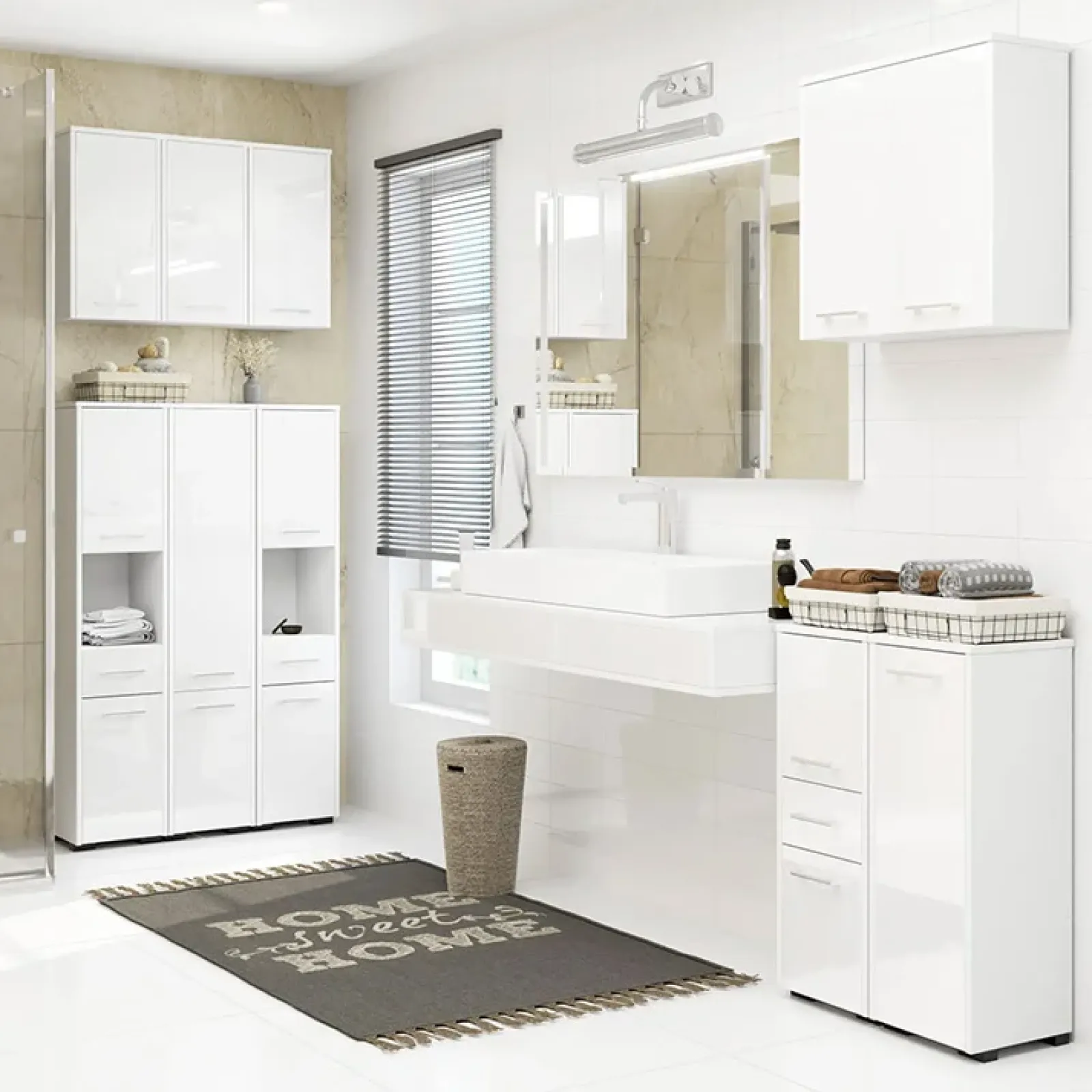 Garnero Arredamenti Colonne Per Bagno-Colonna bagno 30x140h cm 2 ante Woters Bianco Lucido