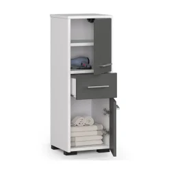 Garnero Arredamenti Colonne Per Bagno-Colonna bagno 30x85h cm bassa 2 ante 1 cassetto grigio bianco Woters Bianco Opaco - Grigio