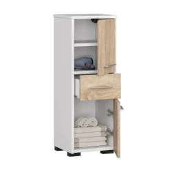 Garnero Arredamenti Colonne Per Bagno-Colonna bagno 30x85h cm bassa 2 ante 1 cassetto rovere bianco Woters Bianco Opaco - Rovere