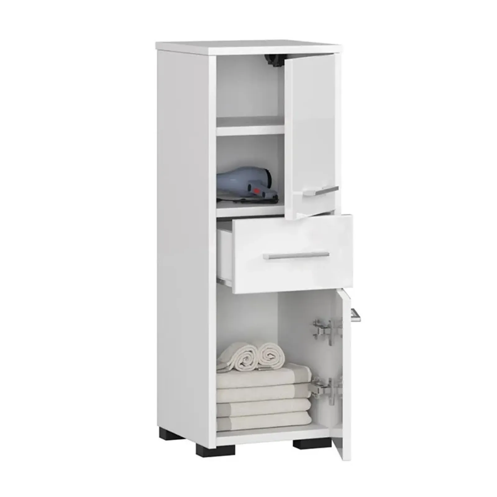Garnero Arredamenti Colonne Per Bagno-Colonna bagno 30x85h cm bassa 2 ante 1 cassetto Woters Bianco Lucido