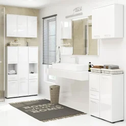 Garnero Arredamenti Colonne Per Bagno-Colonna bagno 30x85h cm bassa 2 ante 1 cassetto Woters Bianco Lucido