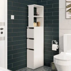 Garnero Arredamenti Colonne Per Bagno-Colonna bagno 33x136h cm con 2 cassetti moderno bianco Zaida