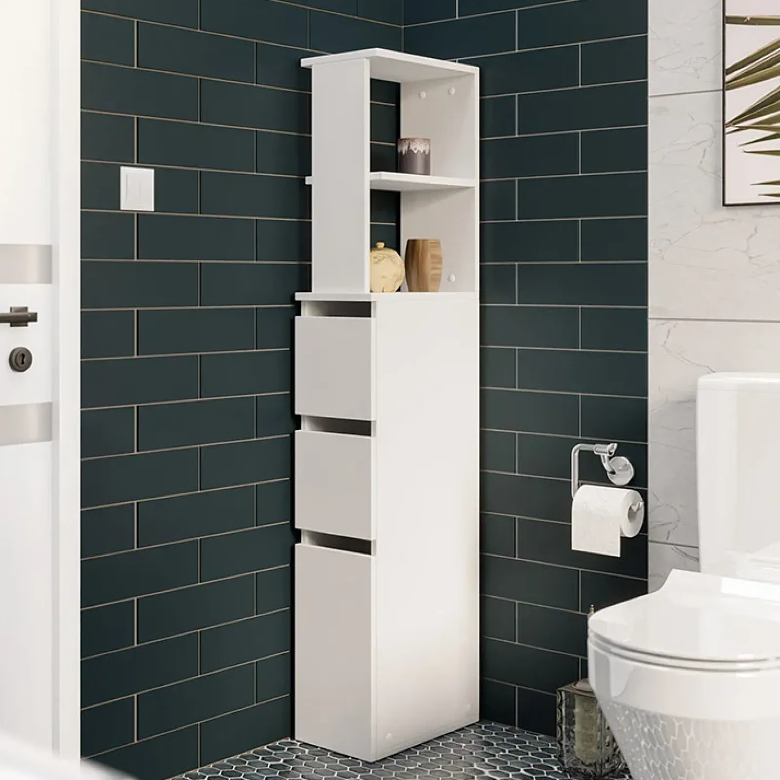 Garnero Arredamenti Colonne Per Bagno-Colonna bagno 33x136h cm con 2 cassetti moderno bianco Zaida