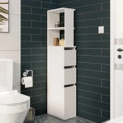 Garnero Arredamenti Colonne Per Bagno-Colonna bagno 33x136h cm con 2 cassetti moderno bianco Zaida
