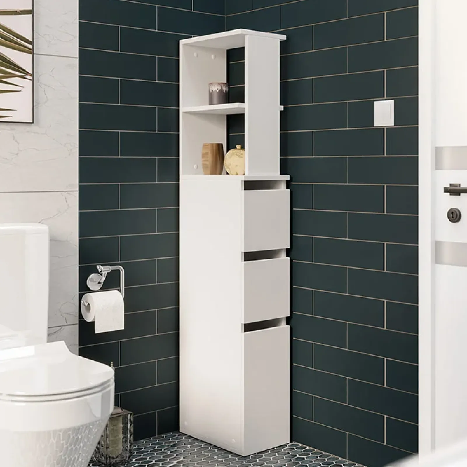 Garnero Arredamenti Colonne Per Bagno-Colonna bagno 33x136h cm con 2 cassetti moderno bianco Zaida