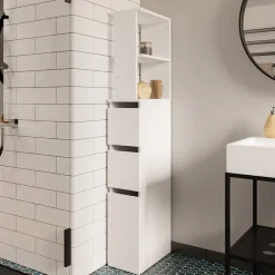 Garnero Arredamenti Colonne Per Bagno-Colonna bagno 33x136h cm con 2 cassetti moderno bianco Zaida