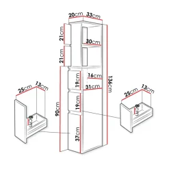 Garnero Arredamenti Colonne Per Bagno-Colonna bagno 33x136h cm con 2 cassetti moderno bianco Zaida