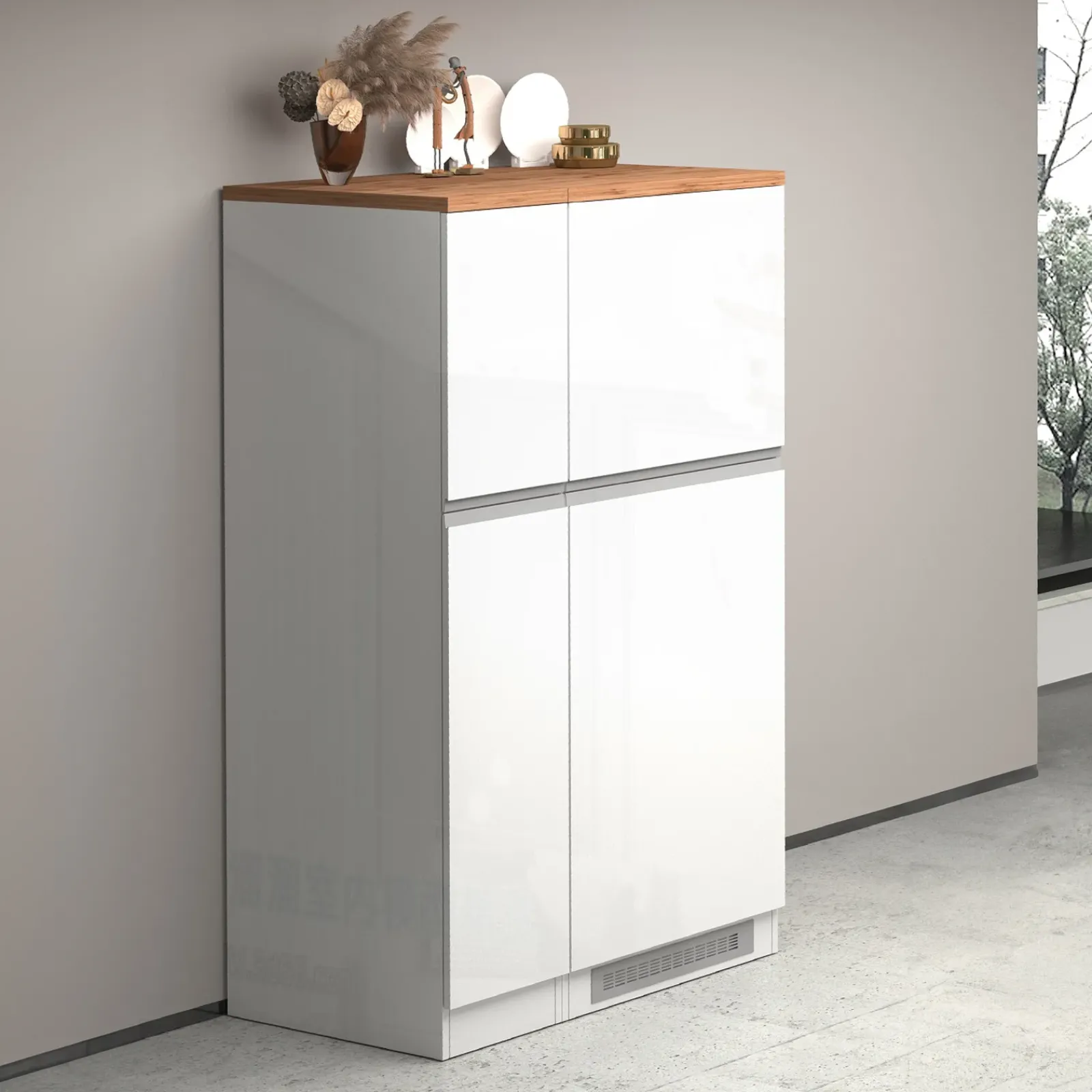 Garnero Arredamenti Scaffali E Dispense-Colonna frigo dispensa cucina 90x165h cm moderna bianco rovere Gourmet Bianco Lucido - Rovere