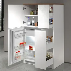Garnero Arredamenti Scaffali E Dispense-Colonna frigo dispensa cucina 90x165h cm moderna bianco rovere Gourmet Bianco Lucido - Rovere