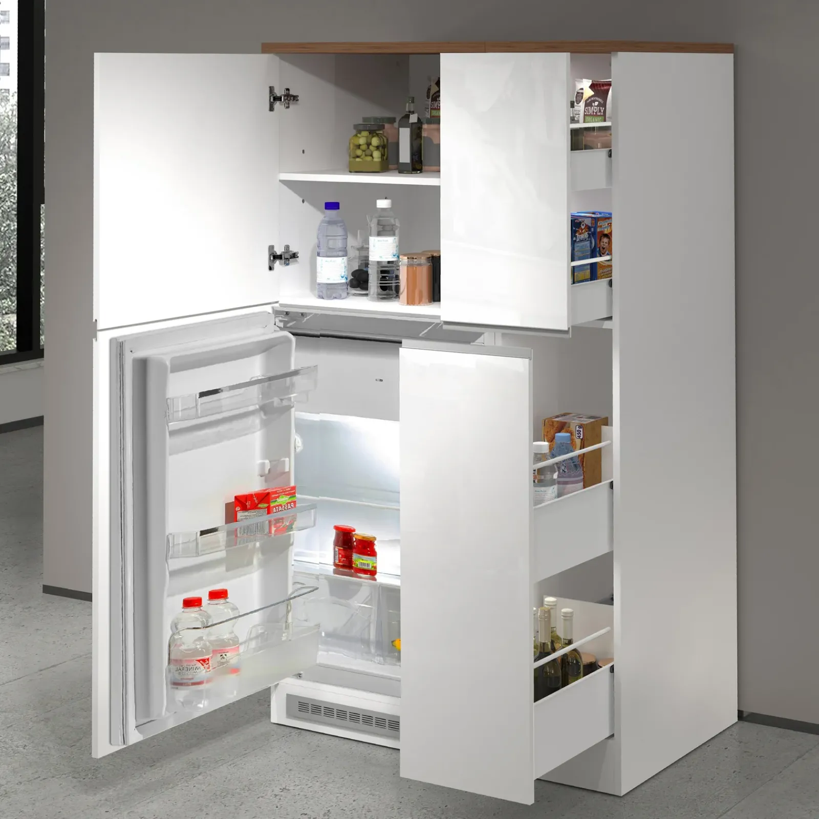 Garnero Arredamenti Scaffali E Dispense-Colonna frigo dispensa cucina 90x165h cm moderna bianco rovere Gourmet Bianco Lucido - Rovere