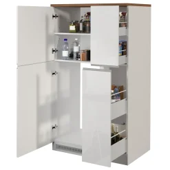 Garnero Arredamenti Scaffali E Dispense-Colonna frigo dispensa cucina 90x165h cm moderna bianco rovere Gourmet Bianco Lucido - Rovere