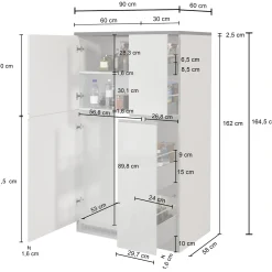Garnero Arredamenti Scaffali E Dispense-Colonna frigo dispensa cucina 90x165h cm moderna bianco rovere Gourmet Bianco Lucido - Rovere
