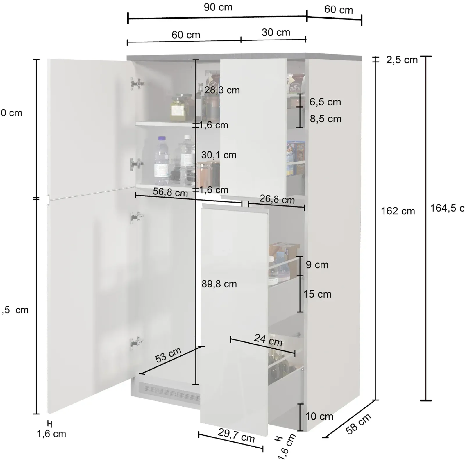 Garnero Arredamenti Scaffali E Dispense-Colonna frigo dispensa cucina 90x165h cm moderna bianco rovere Gourmet Bianco Lucido - Rovere
