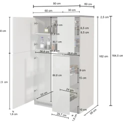 Garnero Arredamenti Scaffali E Dispense-Colonna frigo dispensa cucina 90x165h cm moderna bianco grigio pietra Gourmet Bianco Lucido - Grigio pietra
