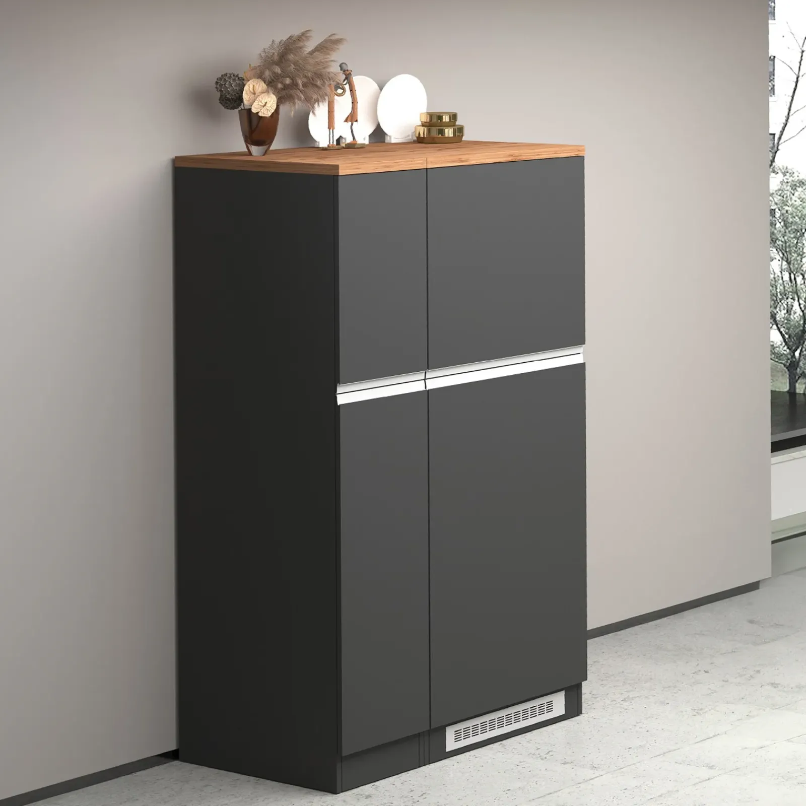 Garnero Arredamenti Scaffali E Dispense-Colonna frigo dispensa cucina 90x165h cm moderna antracite rovere Gourmet Antracite - Rovere
