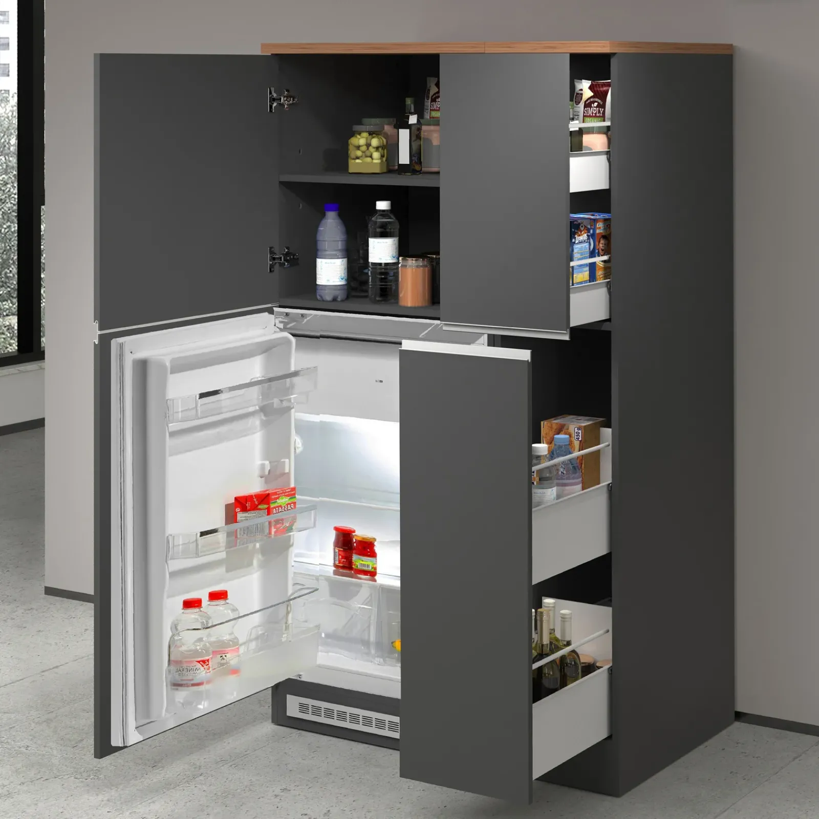 Garnero Arredamenti Scaffali E Dispense-Colonna frigo dispensa cucina 90x165h cm moderna antracite rovere Gourmet Antracite - Rovere