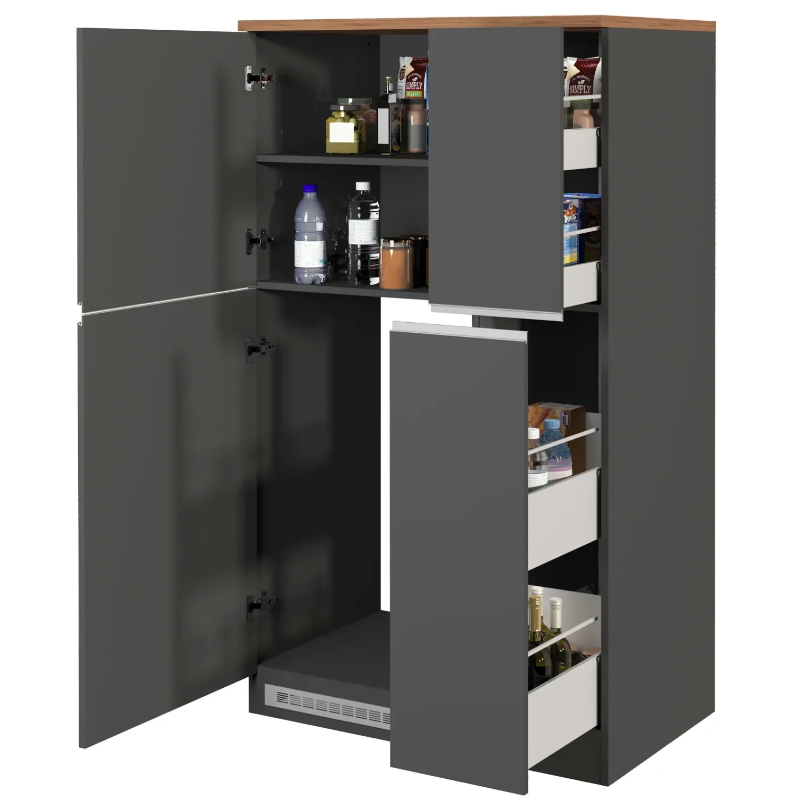 Garnero Arredamenti Scaffali E Dispense-Colonna frigo dispensa cucina 90x165h cm moderna antracite rovere Gourmet Antracite - Rovere