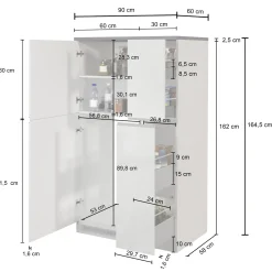 Garnero Arredamenti Scaffali E Dispense-Colonna frigo dispensa cucina 90x165h cm moderna antracite grigio pietra Gourmet Antracite - Grigio pietra