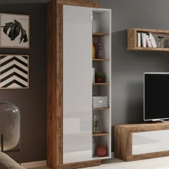 Garnero Arredamenti Librerie|Librerie-Colonna libreria 67x200h cm 1 anta moderna bianco lucido rovere Aria