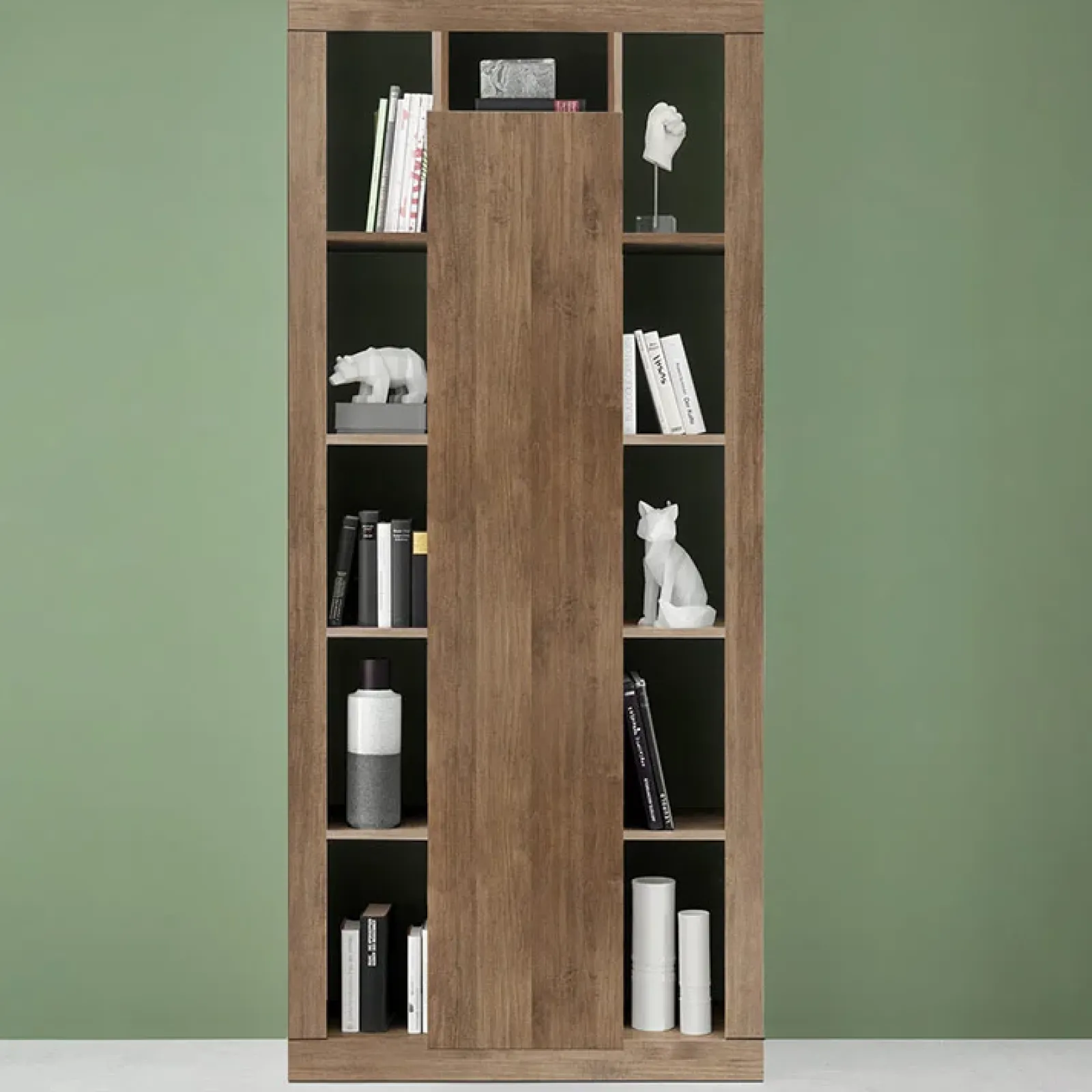 Garnero Arredamenti Credenza Alta-Colonna libreria 95x217h cm 1 anta rovere scuro Trilogy Noce