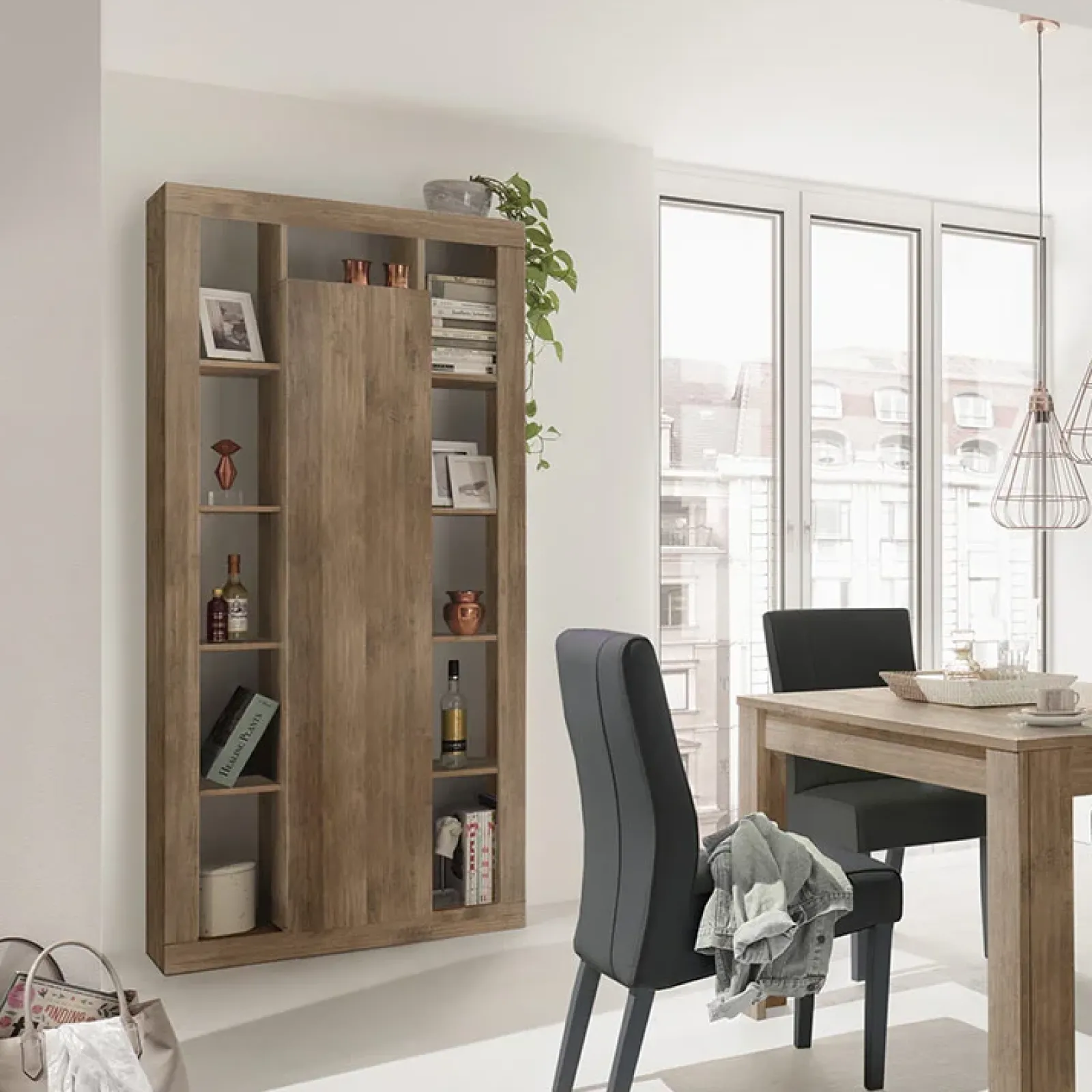Garnero Arredamenti Credenza Alta-Colonna libreria 95x217h cm 1 anta rovere scuro Trilogy Noce