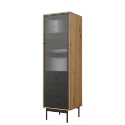 Garnero Arredamenti Credenza Alta-Colonna soggiorno 52x180h cm 1 anta 3 cassetti rovere nero Herning